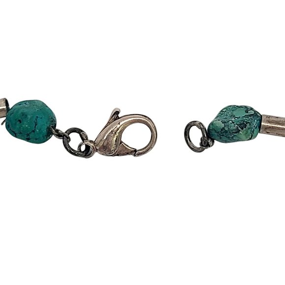 Sterling Silver Turquoise Bead Hammered Dangle Necklace #11698 - Picture 5 of 7